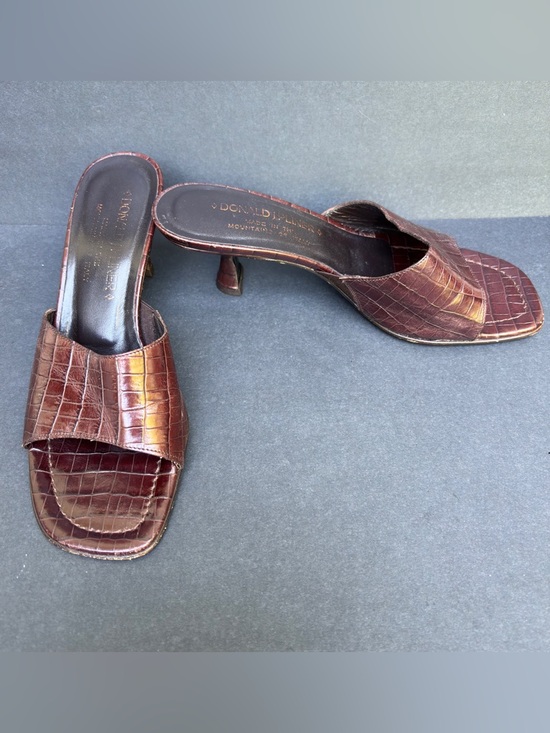 Donald J. Pliner Shoes - Donald J Pliner Oval Kitten Heel Sandals Womens 7.5 Brown Croc Print Square Toe